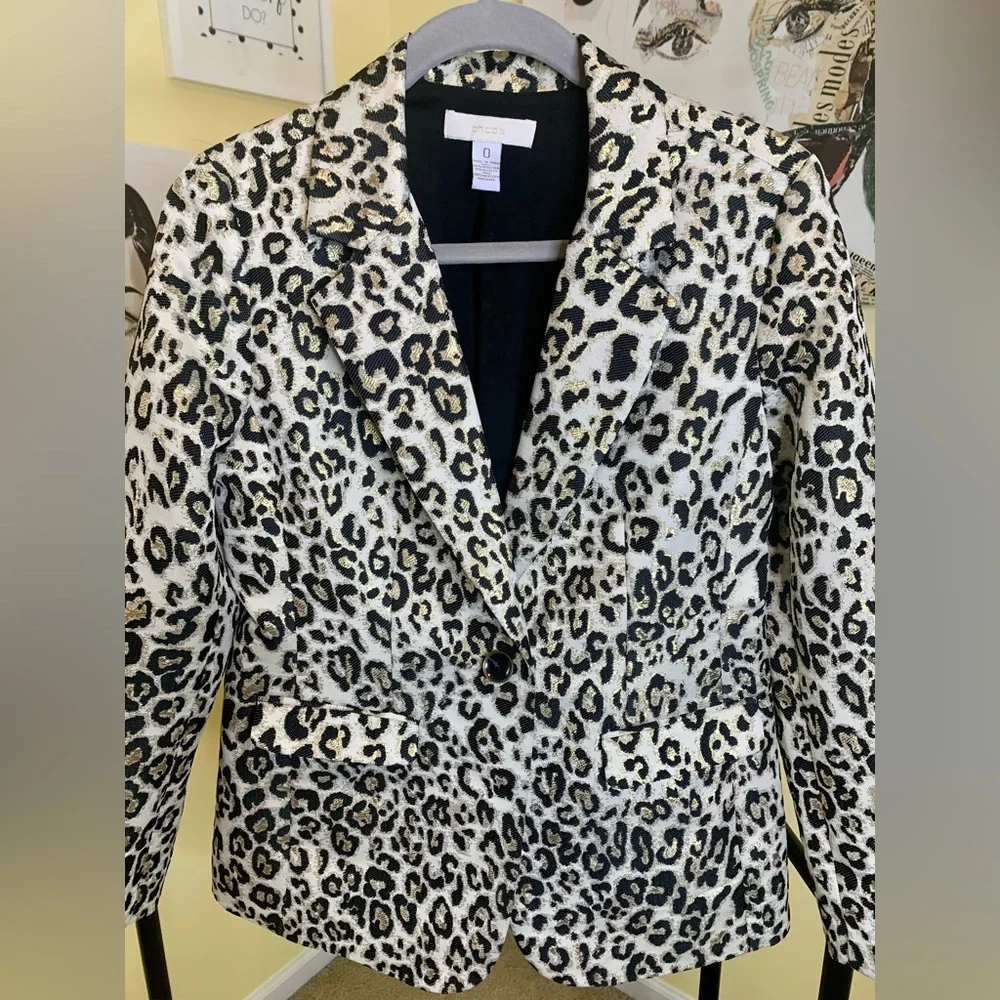 CHICO’S Blazer in Jacquard Leopard Print with Metallic Accents, Sz 0 (US 4 / S) - Picture 4 of 8